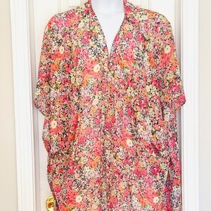 Lane Bryant Floral Open Front Chiffon Over Piece red pink black white On…